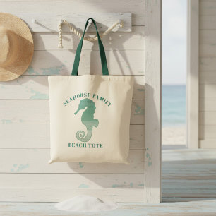 Custom Seahorse Family Beach House Tote Bag
