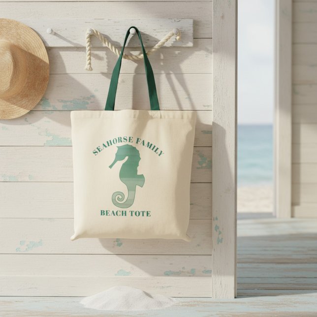 Custom Seahorse Family Beach House Tote Bag (Feel the sand under your toes! Add your name to this seahorse tote bag)