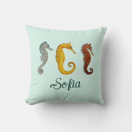 Custom Seahorse Throw Pillow