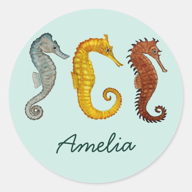 Custom Seahorses Classic Round Sticker (Front)
