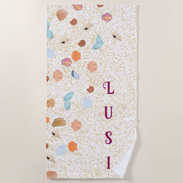 Custom Seashell Beach Towel – Personalized Text (Front)