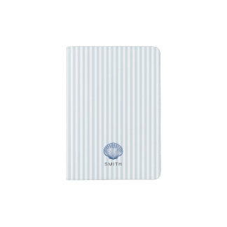 Custom Seashell Blue Stripe Coastal  Passport Holder