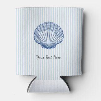 Custom Seashell Painting Coastal Blue Stripe Can Cooler