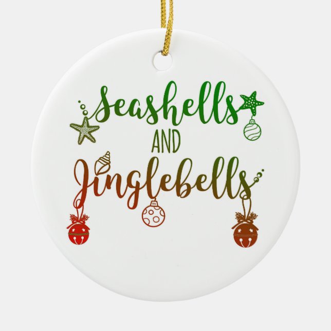 custom Seashells and jingle bells Ceramic Ornament (Front)