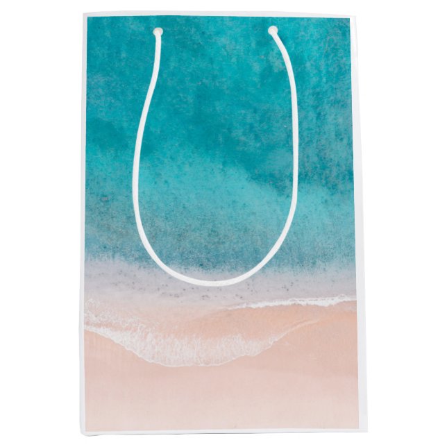 Custom Seaside Beach Blue Sea Sand Template Medium Gift Bag (Front)
