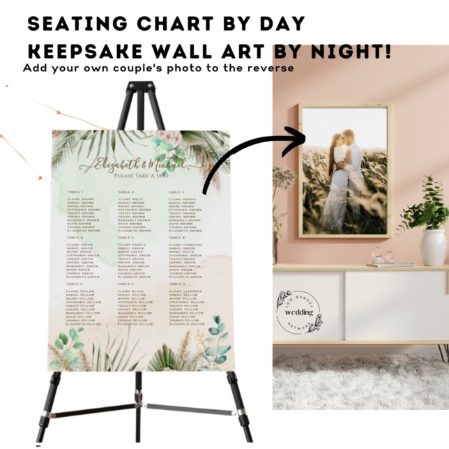 Custom Seating Chart Greenery Optional PHOTO back Foam Board (SHOP THE FULL PAMPAS GREENERY COLLECTION)