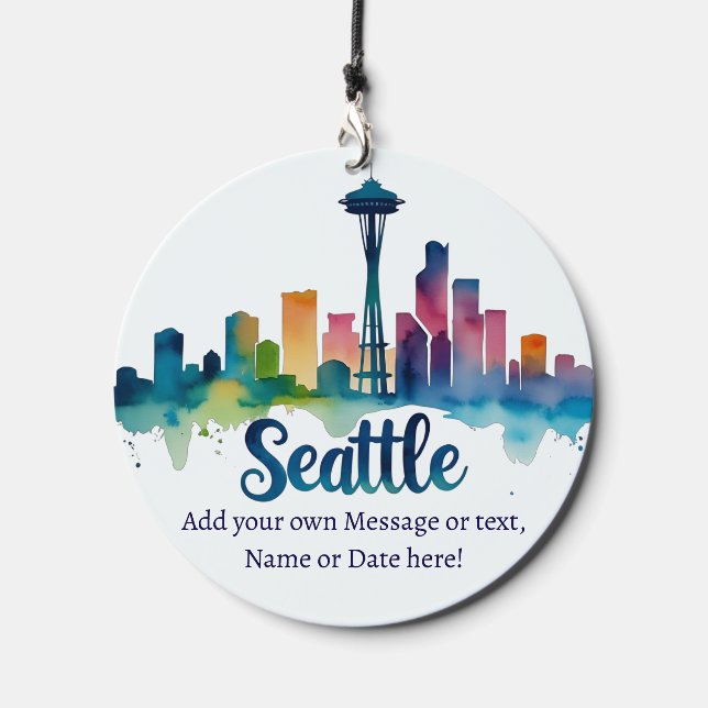 Custom Seattle City watercolor Skyline Wind Chime (Front)