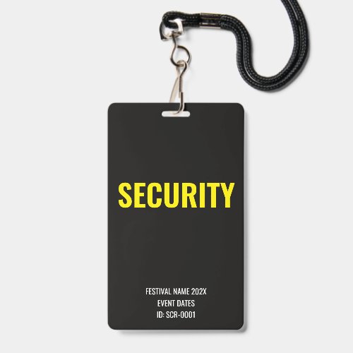 Custom Security Access Concert Festival Yellow Badge