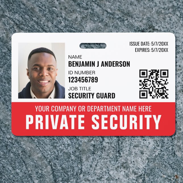 Custom Security Guard ID Photo Logo Name Red Badge (Creator Uploaded)