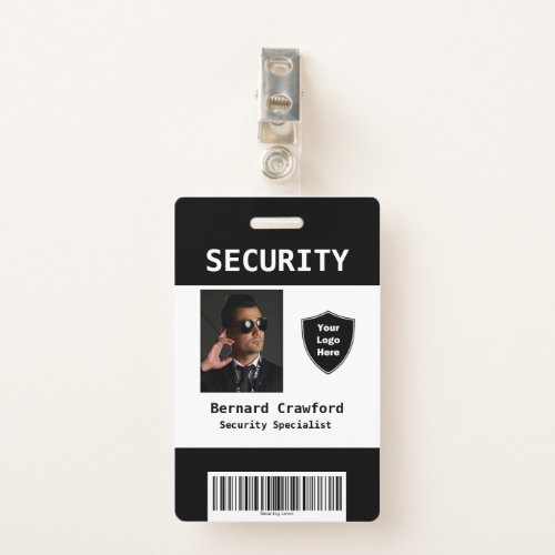 Custom Security Personnel ID Badge Black  White