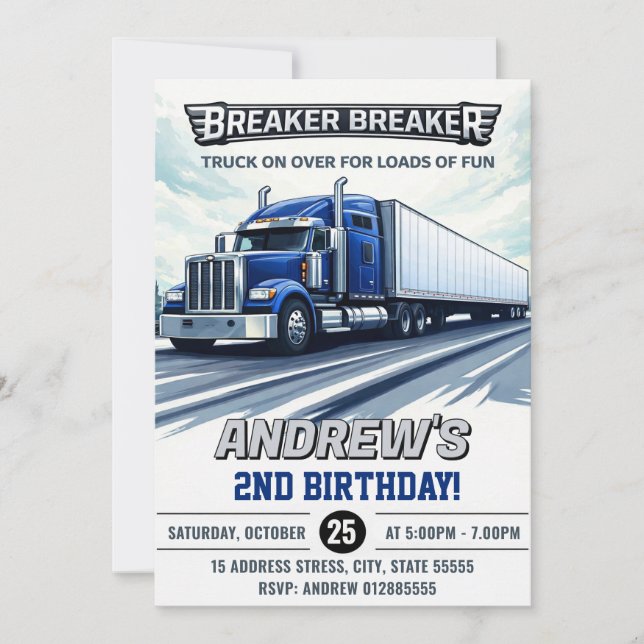 Custom Semi Truck Birthday Invitation (Front)
