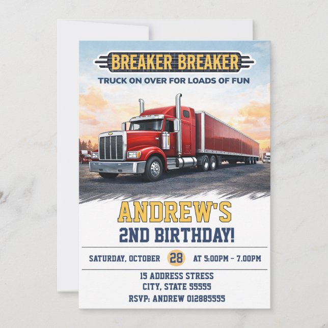 Custom Semi Truck Birthday party Invitation (Front)