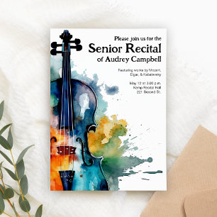 Custom Senior Violin Recital Music Themed Invitation