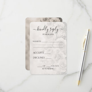 Custom Sepia Vintage Flowers Wedding RSVP Card