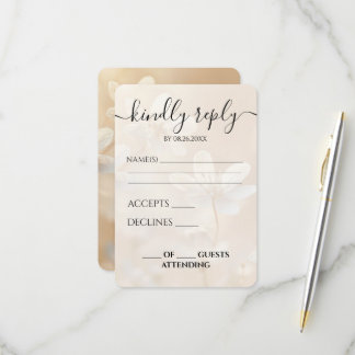Custom Sepia White Flowers Wedding RSVP Card