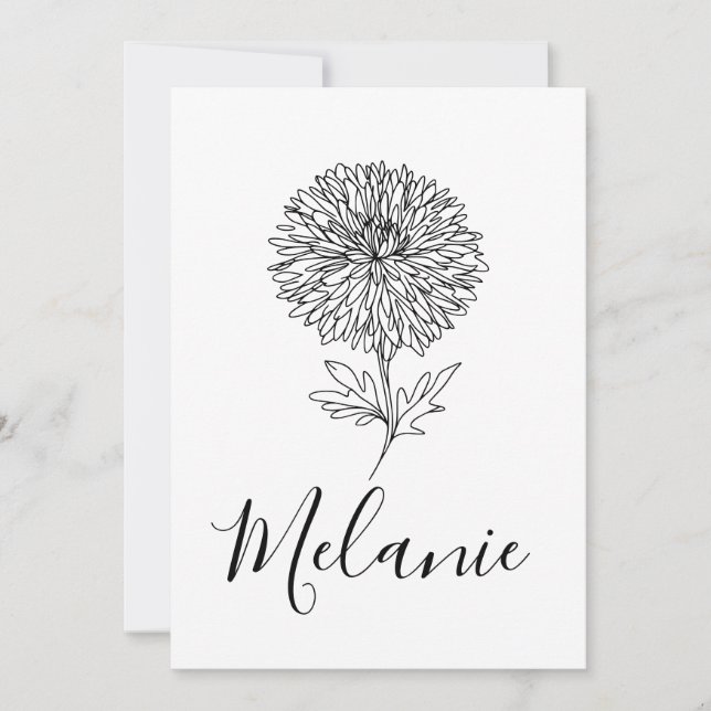 Custom September Aster Birth Flower Gift for Birth Invitation (Front)