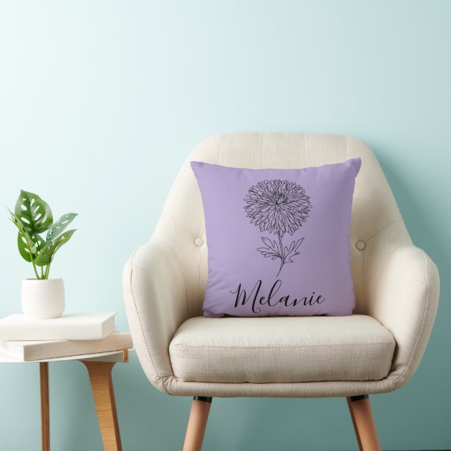 Custom September Aster Birth Flower Gift for Birth Throw Pillow (Chair)