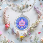 Custom September Birth Month Flower Blue Zen Silver Plated Necklace<br><div class="desc">Embrace the essence of your birth month with my mesmerizing September birth month flower sacred geometry mandala Zen art necklace. My unique and distinctive mandala design showcases purple aster and the pink morning glory , the gorgeous flowers that symbolize the ninth month of the year and flaunts your distinctive personality....</div>