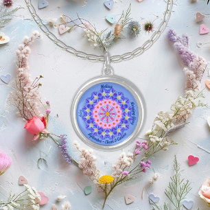 Custom September Birth Month Flower Blue Zen Silver Plated Necklace