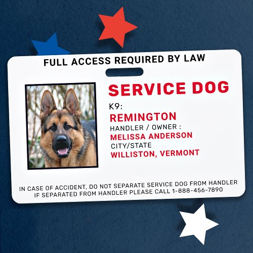 Custom Service Dog Photo ID Badge