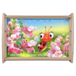 Custom serving tray ladybug and flower garden