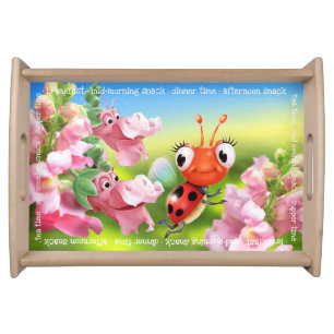 Custom serving tray ladybug and flower garden