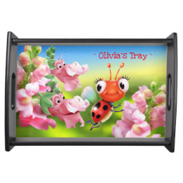Custom serving tray ladybug and flower garden