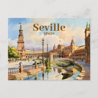 Custom Seville Spain Plaza de Espana Watercolor Postcard
