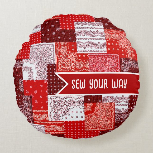 Custom Sewing Patchwork Bandana Quilt Pattern Round Pillow (Front)