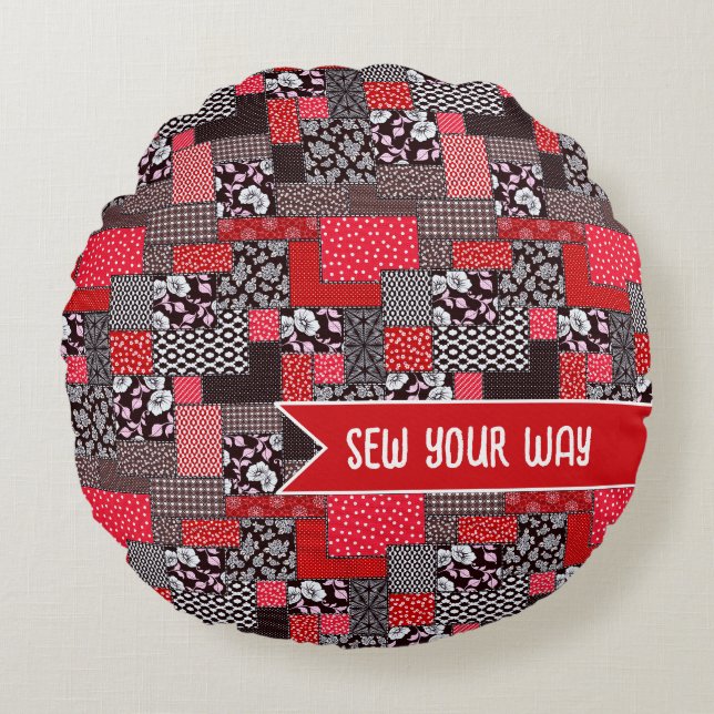Custom Sewing Patchwork Sew Your Way Design Round Pillow (Front)