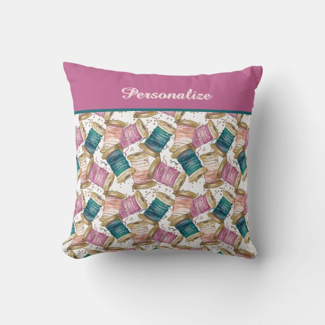 Custom Sewing Threads Seamstress Tailor Gift Throw Pillow (Front)