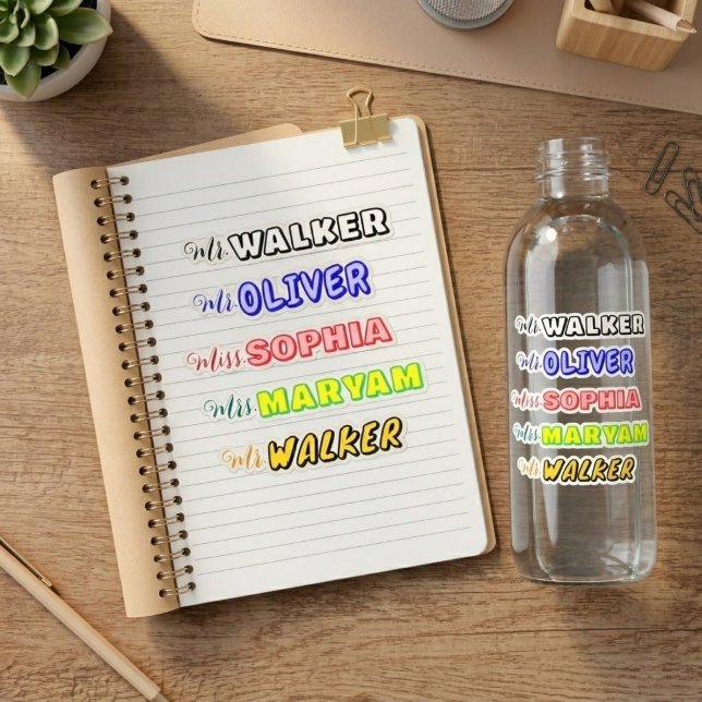 Custom Shadow Name Monogram | Unique Teacher Gift Sticker (vibrant teacher stationery, waterproof name stickers for school)