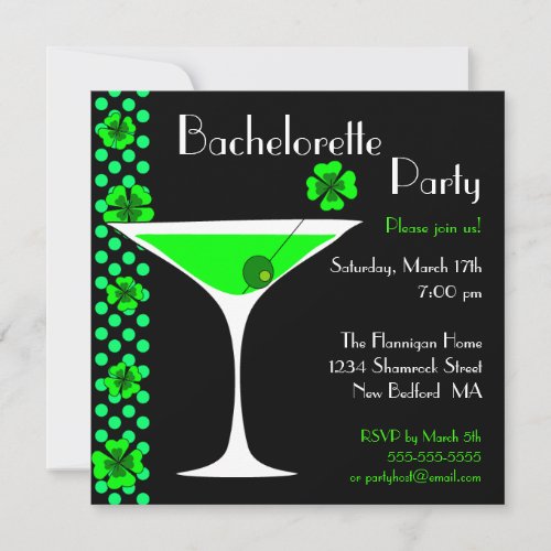 CUSTOM Shamrock Bachelorette Martini Invitation