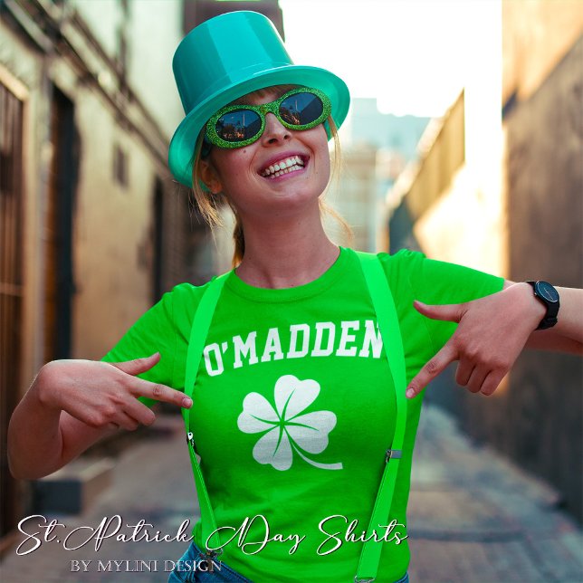 Custom Shamrock Last Name St Patrick's Day T-Shirt (Creator Uploaded)