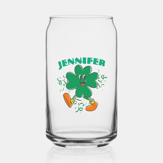 Custom Shamrock, Personalized firstName St Patrick Can Glass (Front)