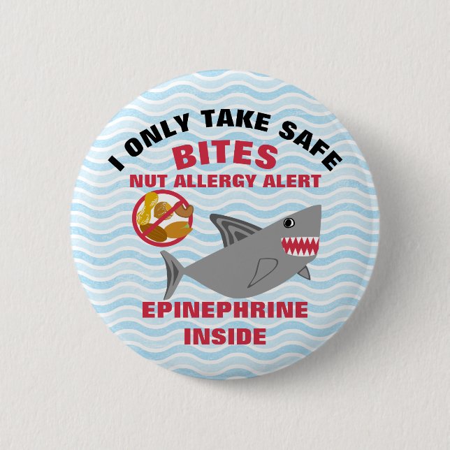 Custom Shark Nut Allergy Alert Personalized Pinback Button (Front)