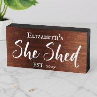 Custom She Shed Rustic Personalized Brush Script Wooden Box Sign