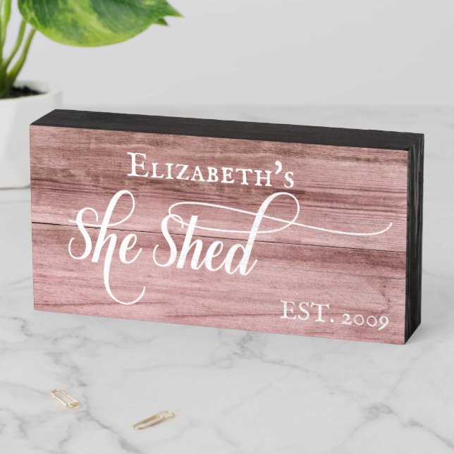 Custom She Shed Rustic Personalized  Calligrahpy Wooden Box Sign (In Situ Horizontal)
