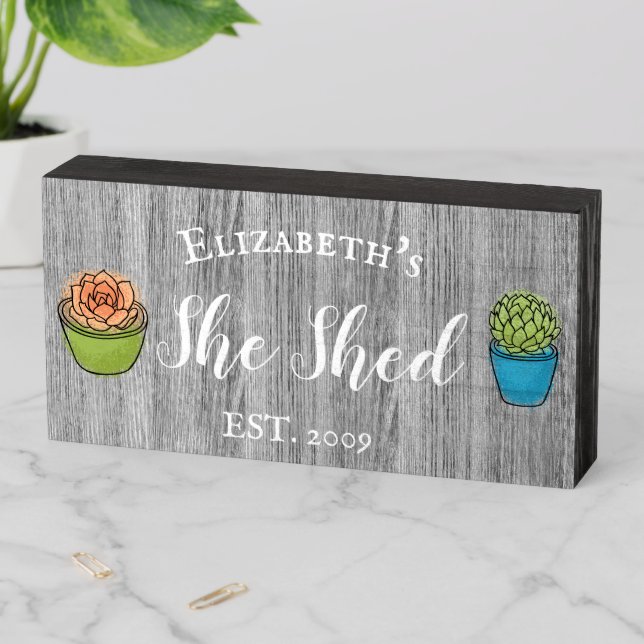 Custom She Shed Rustic Personalized Gift plants Wooden Box Sign (In Situ Horizontal)