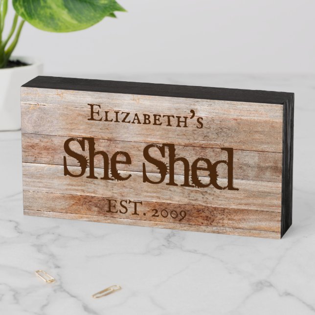 Custom She Shed Rustic Personalized Gift Wooden Box Sign (In Situ Horizontal)