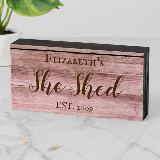 Custom She Shed Rustic Personalized Gift Wooden Box Sign (In Situ Horizontal)