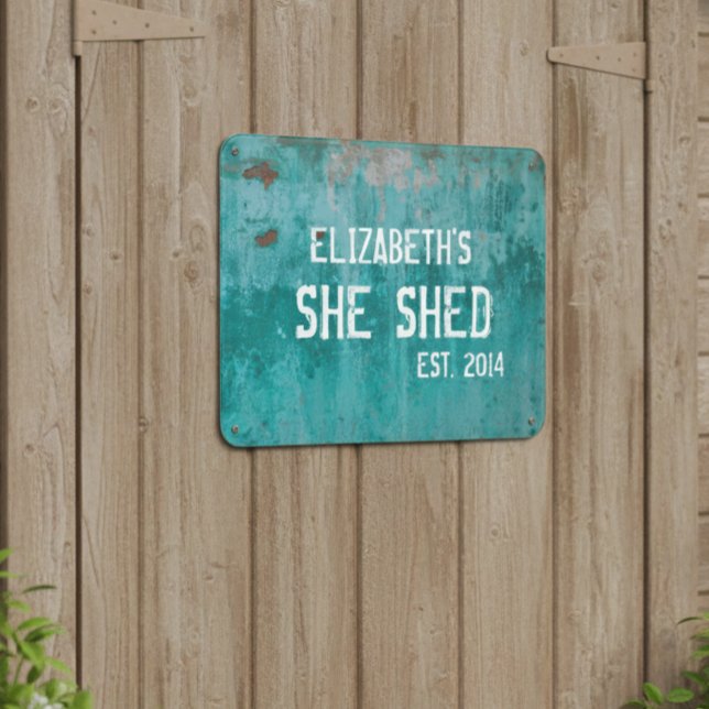 Custom She Shed Vintage Antique Blue Metal Look Door Sign (Creator Uploaded)