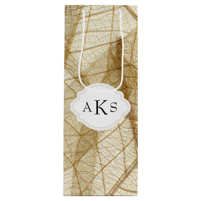 Custom Sheer Cream Lace Leaves Wine Gift Bag (Front)