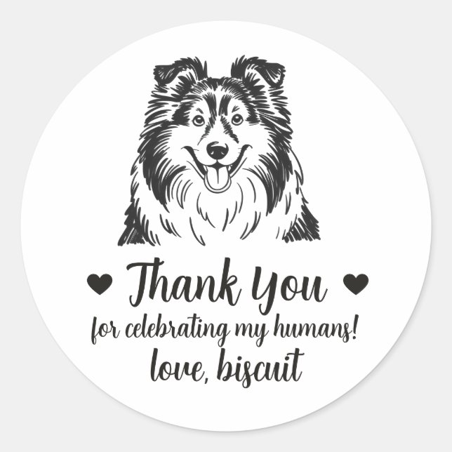 Custom Sheltie Dog Wedding Favor Stickers (Front)