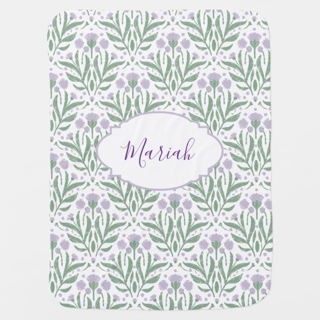 Custom sherpa baby blanket with personalized name. (Front)