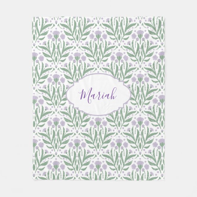 Custom sherpa baby blanket with personalized name. (Front)