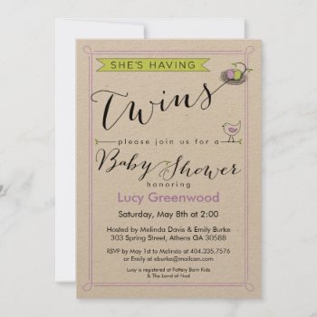Custom She's Having Twins Baby Shower Invitation by FoxAndNod at Zazzle