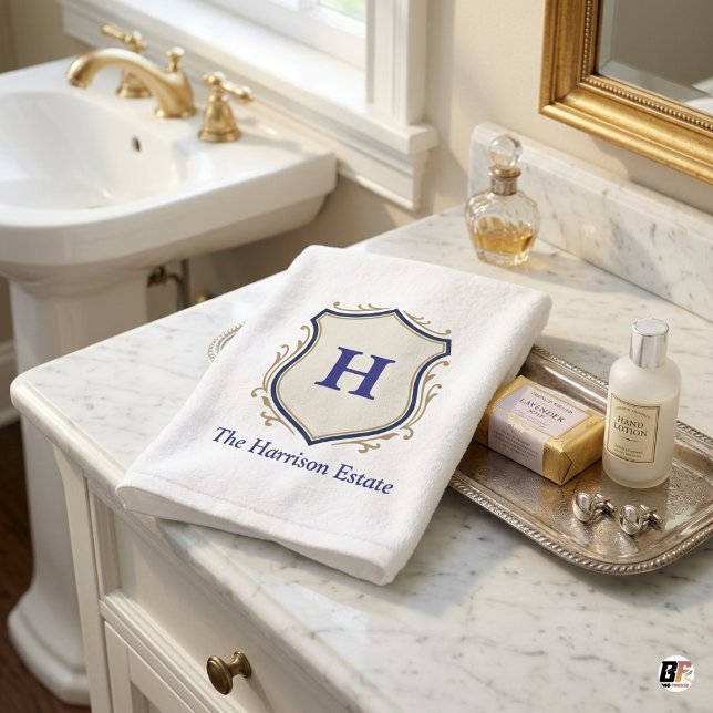 Custom Shield Logo Estate Name Monogram Hand Towel (Creator Uploaded)