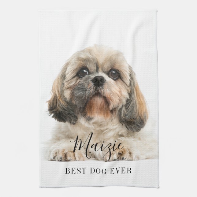 Custom Shih Tzu Dog Personalized Pet Photo Kitchen Towel (Vertical)