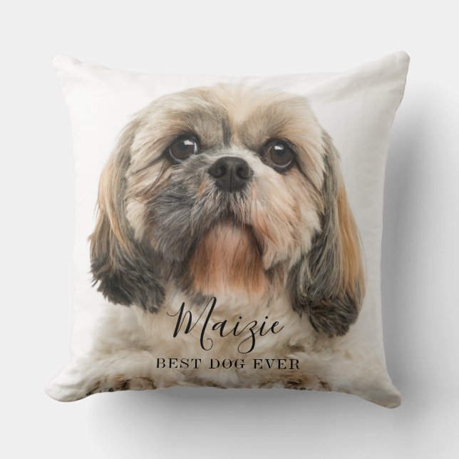Custom Shih Tzu Dog Personalized Pet Photo Throw Pillow (Front)